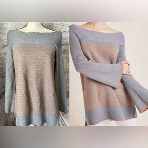 Anthropologie‎ Womens Sweater S Elise Grey Striped Tunic  Ribbed Casual
